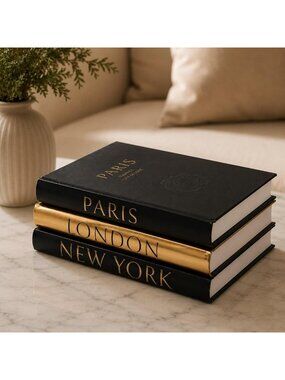 Chic Decorative Hardcover Faux Books for Home Decor - Set of 3 Black & Gold